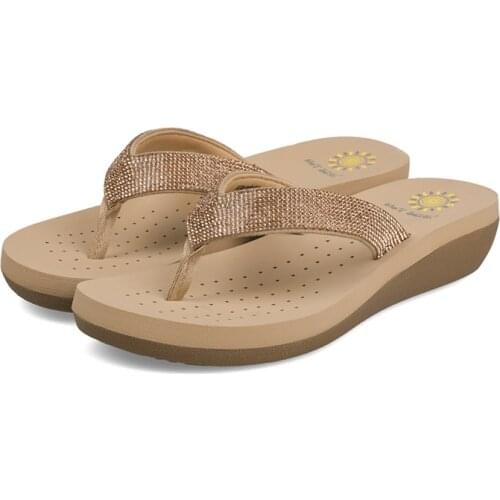 Best Selling Womens Slides Quality Rhinestone Slope Heel Flip-flops Non-slip Elastic Insoles Korean Fashion Summer Sandals