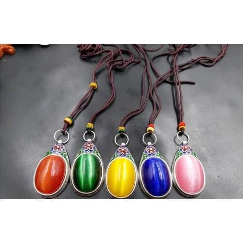 Fine jewelry New high-grade Cloisonne with oval cats Eye Stone Pendant