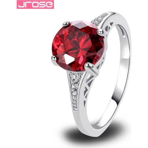 JROSE Sparking Brilliant Engagement Red & White CZ Silver Ring Size 6 7 8 9 10 11 12 13 New Fashion Jewelry Wholesale