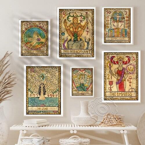 Tarot Card The Tower Lovers Star Empress Temperance Hiercphant Wheel Of Fortune, Old Tarot Cards Retro Poster Wall Picture Decor