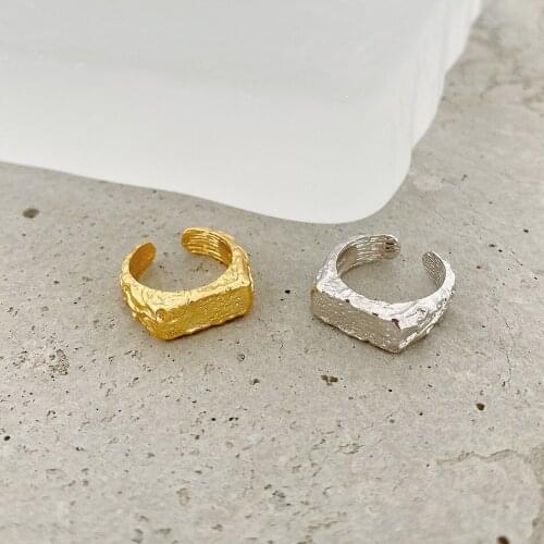 1pc 18K Gold Authentic S925 Sterling Silver FINE Jewelry Irregular concave-convex Surface Square Band Ring adjust TLJ1493