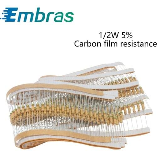 100Pcs 1/2W Carbon Film Set Of Resistor 0R-22M 5% Tolerance 430R 1.8K 51K 240K 1.5M 6.2M 10 Ohm Electronics Resistance Diy Kit