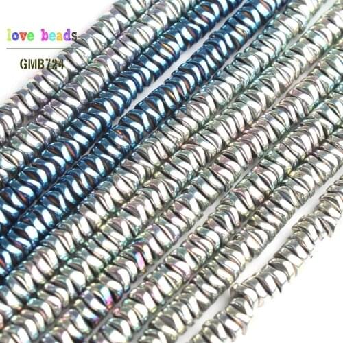 4mm Natural Gold Blue Green Hematite Stone Round Loose Spacer Beads for Jewelry Making DIY Bracelet 15'' Strand