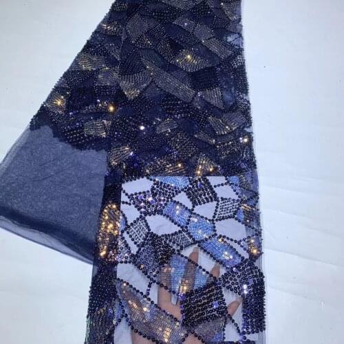 Sequin fabric lace, Nigerian sequin 2021 high quality lace, dark blue sequin lace fabric ZX3578