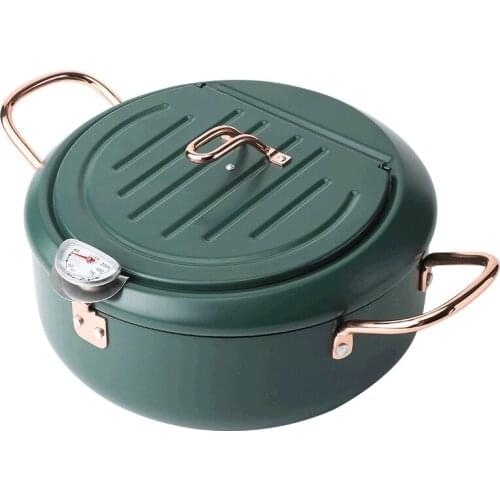 Restaurant Lid With Thermometer Non Stick Tempura Deep Fryer Carbon Steel Easy Clean Kitchen Chicken French Fries Oil Drip Rack