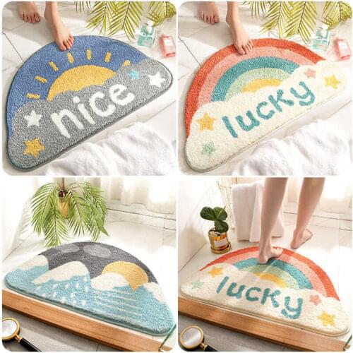 Cartoon Carpet Toilet Long Plush Warm Carpet Water absorption Non-slip Corgi Cloud Rainbow Mat Rug Bedroom Child Room Mats