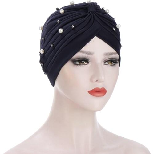 Muslim Women Fashion Elastic Velvet Pearls Turban Caps Musulman Femme Headscarf Islamic Hijab Bonnet Indian Hat Turbante Mujer