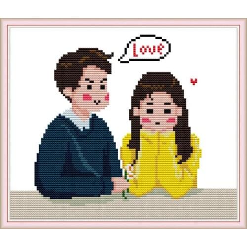 Counted Fabric Cross Stitch Kit Love Boy Girl Handmade Stamped 11CT 14CT Printed Embroidery Gifts Needlework Home Decoration Set