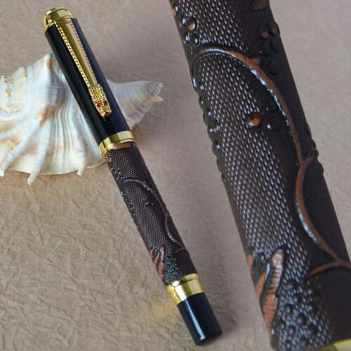 ROLLER BALL PEN NEW DIKAWEN 891 BROWN AND GOLDEN DRAGON CLIP RICH CROP FLOWER BLOOM 4 STYLE FOR CHOICE BUSINESS BEST GIFT