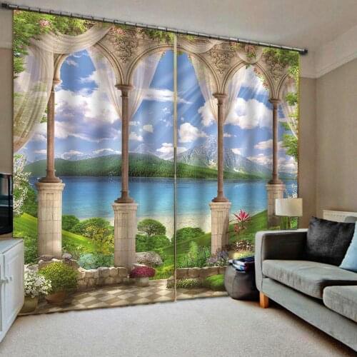 New curtain custom simple personality creative bedroom living room 3d curtains blackout roman arch curtains beautiful scenery
