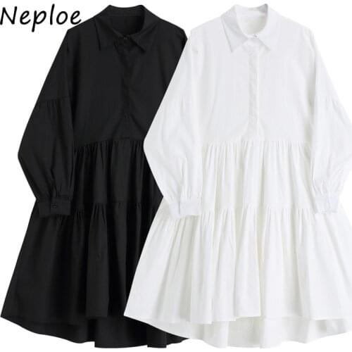 Down Turn Neploe Collar Long Sleeve Single Breast Dress Women High Waist Hip A Line Slim Vestidos Spring 2021 New Solid Robe
