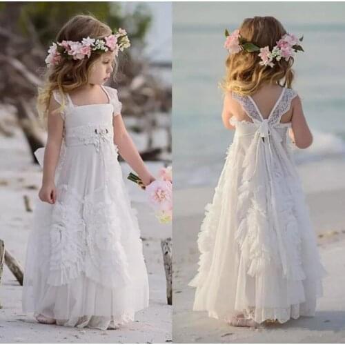 White Flower Girl Dresses For Weddings Ruffled A-Line Kids Pageant Gowns First Communion Dress