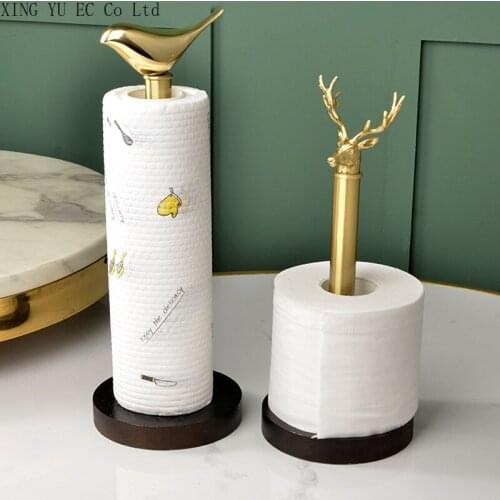 Pure Copper Bird Paper Towel Rack Stand Vertical Light Luxury Cabinet Cling Film Napkin Paper Roll Paper Rod Storage Shelf
