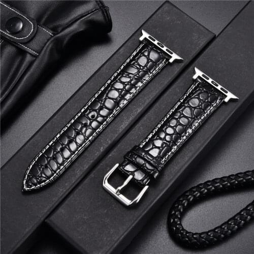 Crocodile Pattern Leather Watchbands for Apple Watch 6 5 4 3 SE Leather Straps 44mm 42mm 40mm 38mm for iwatch Watch Band