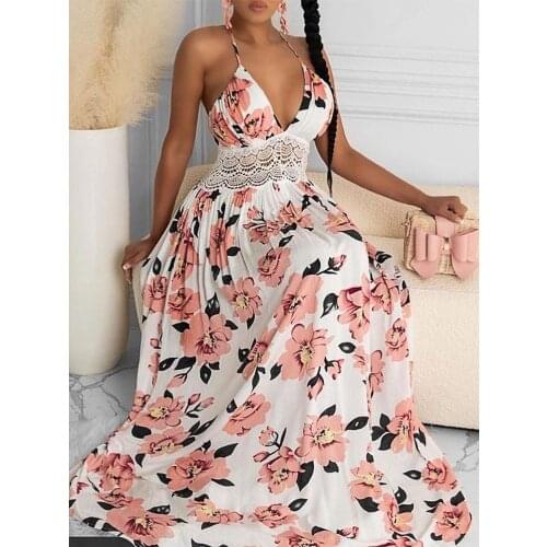 Sheinset Y2K Sexy Halter Floral Print Crisscross Backless Evening Party Women Dress