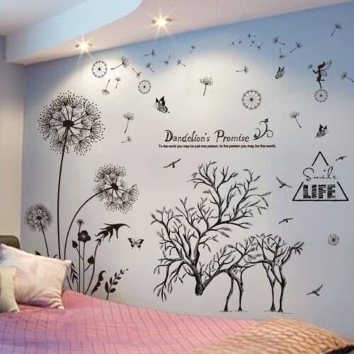 [shijuekongjian] Tree Branch Wapiti Animal Wall Sticker DIY Dandelion Flower Murals Decals for Kids Room Baby Bedroom Decoration
