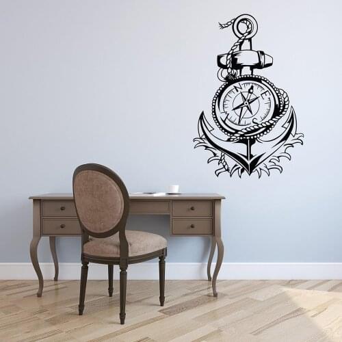 Anchor With Compass Wall Decal Nautical Anchor Decor Compass Nautical Wall Sticker Vinyl Decal Living Room Decor Mural C796