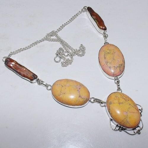 Yellow Howlite & Biwa Pearls Necklace Silver Overlay over Copper, 50.5cm, N1637