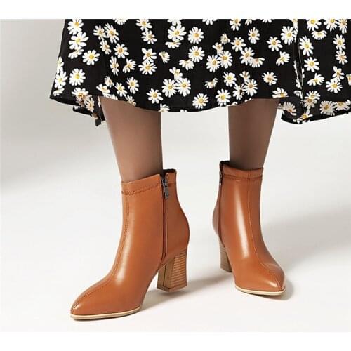 YMECHIC 2021 Fashion Shoes Office Autumn Winter Pointed Toe Hoof High Heel Boots Brown White Black Ankle Boots for Women Booties