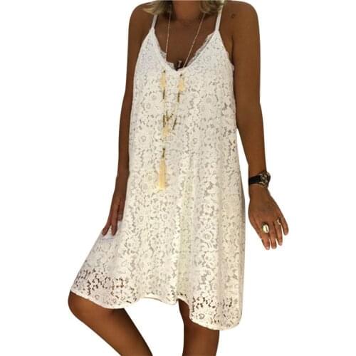 50%HOT Women Girls V-neck Sleeveless Solid Color Backless Summer Lace Flower Mini Dress