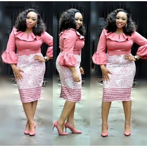 Plus Size Women Big Lotus Leaf Collar Lantern Sleeve Irregular Leopard Print Bodycon Mid-Calf Dress Office Lady Dress 1030