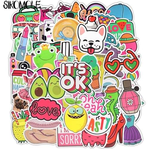 50 Pcs Little Fresh Girl Anime Fashion Summer PVC Stickers Toys Decor For Car Laptop Pad Phone Trunk Guitar Bicycle Motor F5