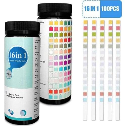 16 In 1 100pcs/bottle Pool Water PH Test Strips Swimming Pool Water Quality Testing Strips Drinking Water Tester Paper