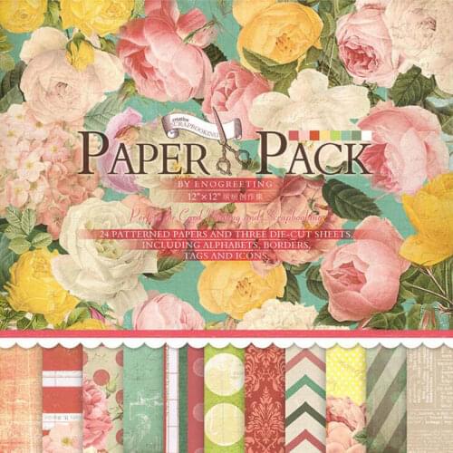 24 Sheets 305*305mm Handmade Craft Paper Craft Background Pad Beautiful DIY Vintage Floral Design Scrapbooking Paper Pack New