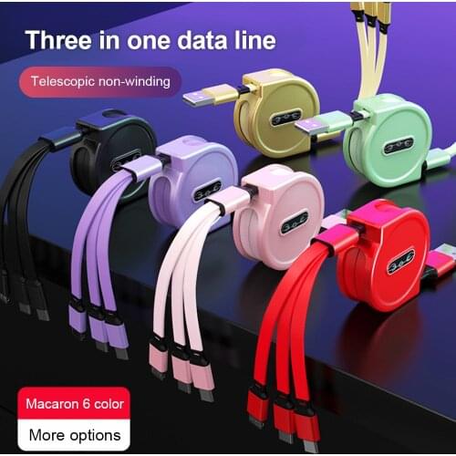 3 In 1 USB Charge Cable for iPhone 12 Micro USB Type C Cable Retractable Portable Charging Cable For iPhone Samsung Huawei