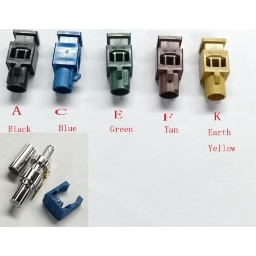5PCS/Lot Fakra Crimp Male Adapter Jack/Plug Connector RF Coaxial A C E F K Long-Type For RG316/RG174 Cable 180 degree