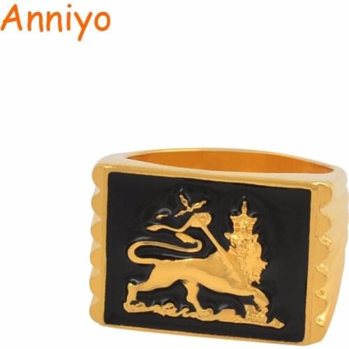 Anniyo Lion of Judah Ethiopia BIG Ring for Women Men Gold Color African Jewelry Ethiopian Wedding Gifts #134906