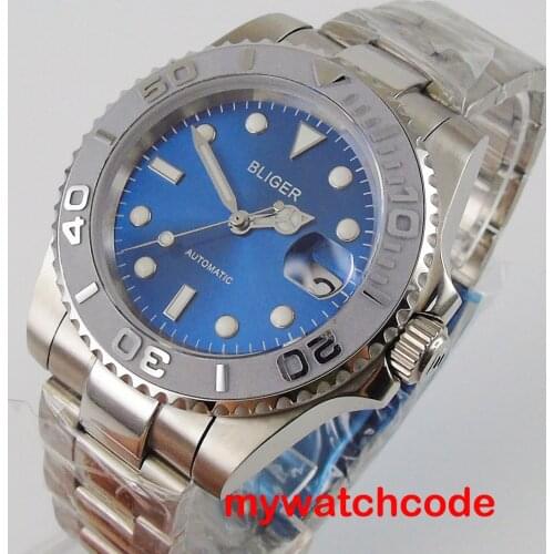 40mm bliger blue dial date window ceramic bezel NH35 Movement Luminous Automatic Mens Watches Relogio Masculino