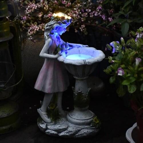 Flower Fairy Solar Energy Ornament Resin Angel Figure Sculpture Outdoor Villa Garden Landscape Sculpture Garden Decoration