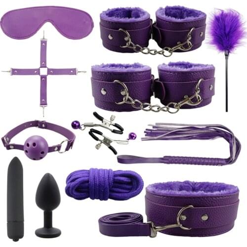 Sex Adult Products SM Sex Toys Female Leather bdsm Sex Bondage Set Handcuffs Mask Vibrator Anal Plug Adult Game toys 18 years