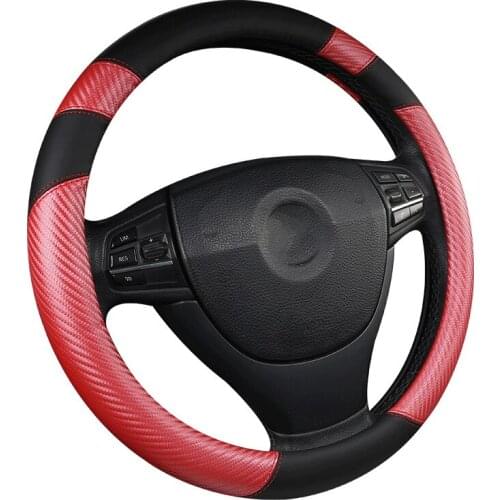 Carbon Fiber Leather Car Steering Wheel Cover For 37-38CM/14.5" -15" M Size 4 Seasons Motors Braid on Steering Wheel Wrap