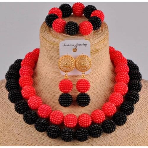 Red and black costume necklace african set nigerian wedding jewelry sets for women FZZ106
