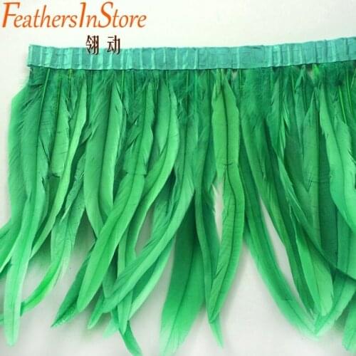 Fashion Feather 10yards/lot dark green color dyed coque feather trims 12-14" cock coque feather trimming