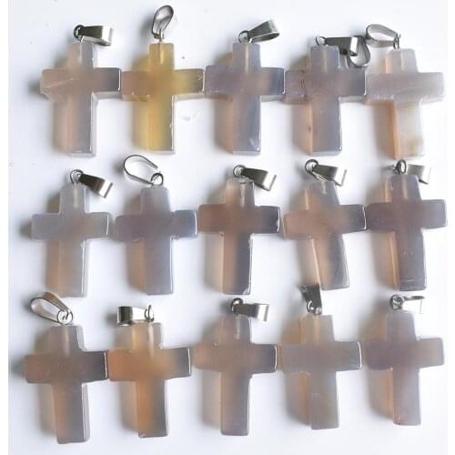 2020 fashion high quality natural grey onyx cross pendants charms for jewelry making 50pcs/lot wholesale free shipping