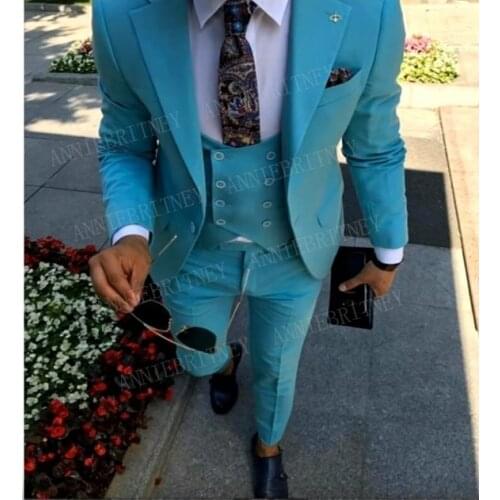ANNIEBRITNEY Custom Fashion Men Suit 2019 Groom Tuxedo Young Man Wedding Prom Suits 3 Pieces Slim Fit Blazer Pants Vest Set