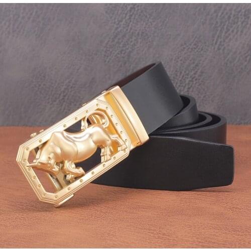 High Quality bull Automatic Buckle luxury brand balck belts men fancy vintage jeans designer genuine leather Waist Strap