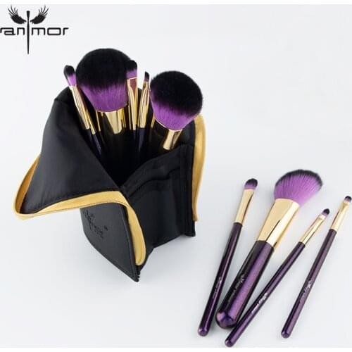 Makeup Brushes Set Anmor 10PCS/lot Portable Foundation Eyebrow Eyeliner Eyeshadow Travel Purple Make Up Brush Cosmetic Kit Bag