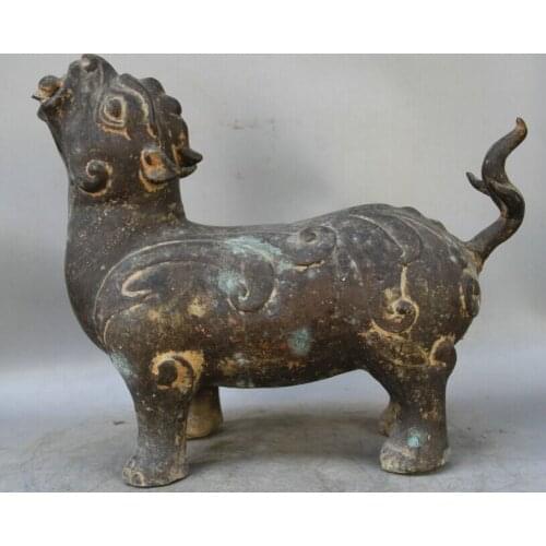 Song voge gem S1786 18" Old Chinese Bronze exorcise animal Unicorn Beast Pi Xiu Statue sculpture