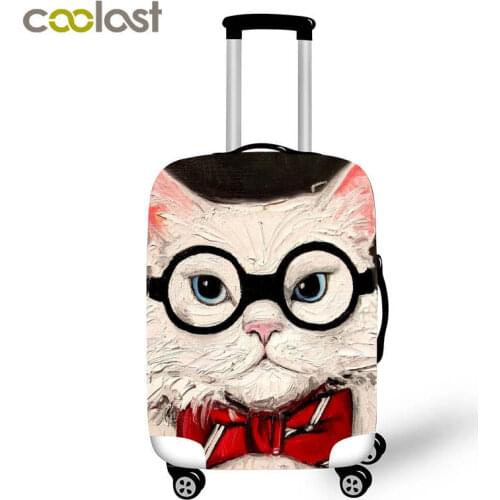 Cat With Glasses Luggage Protective Cover Thick Elastic Cartoon Dust Proof Suitcase Covers Travel Accessories Trolley Case Cover