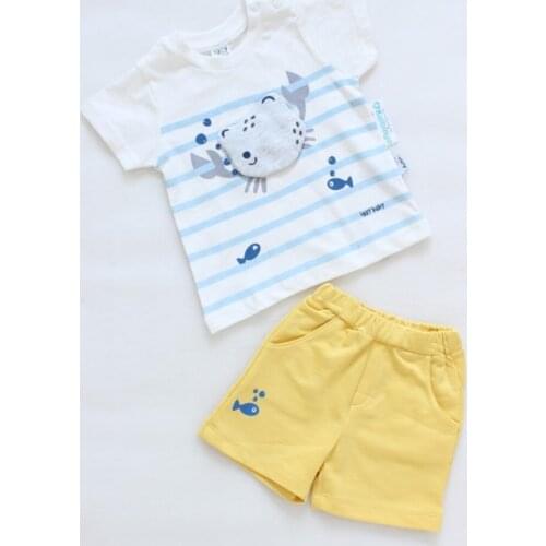 Crab Embossed T-Shirt Shorts Suit Yellow