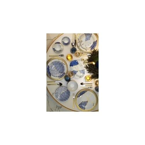 Luxury Blue& Gold Design 6 Persons 28 Pieces Porcelain Turkish Made Full Dinnerware Set