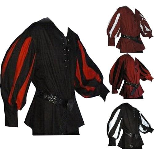 Knight Warrior Cosplay European Medieval Viking Pirate T-shirt Blouse Adult Men Noble Prince Tops Palace Party Stage Costume