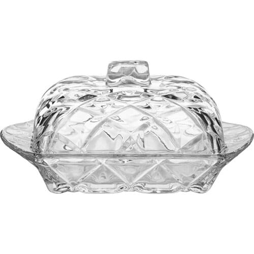 Embossment Glass Butter Box Creative Butter Dish Transparent Tray with Lid Cheese Board Server Storage Container
