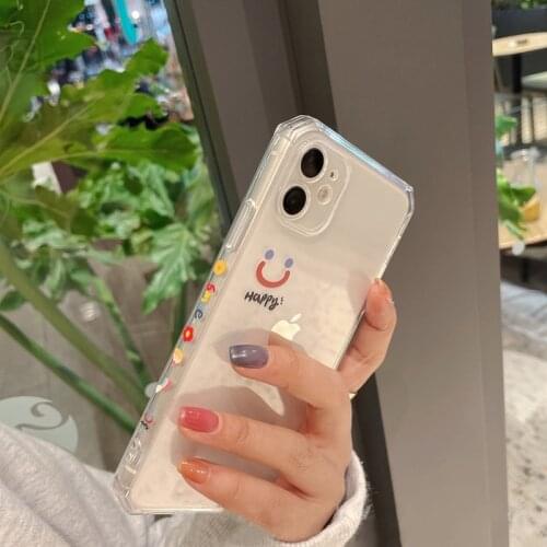 Cute Cartoon Smile Silicone Airbag Shockproof Phone Case For iPhone 11 12 Pro Max Mini X Xs XR 7 8 Plus SE 2020 Ultra Thin Cover