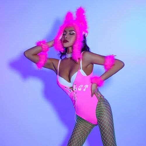 Pole Dance Clothing Women Pink Western Wear Sexy Showgirl Dancewear Gogo Dancer Costume Stage Outfit DJ DS Clubwear DL7516