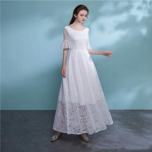 Trumpet Half sleeve Wedding Dresses Lace Elegant Bride Dress Scoop Ankle Length Bridal Gown Custom Made